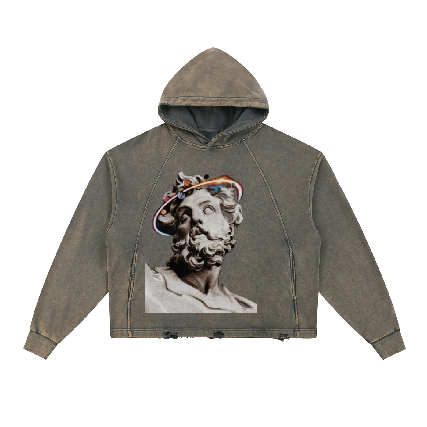 Vintage Washed Frayed-Hem Hoodie