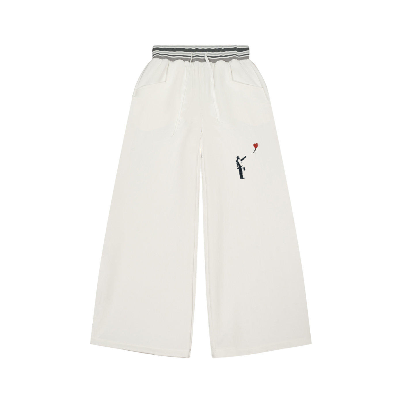 Gestreifte Hose mit weitem Bein und Gummizug in der Taille