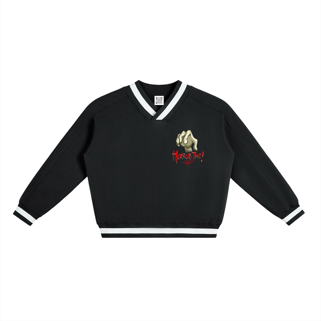 V-Ausschnitt Boxy Sweatshirt mit Kontrastkragen