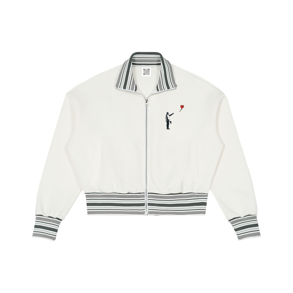 Gestreifte Rippkragen-Reißverschlussjacke