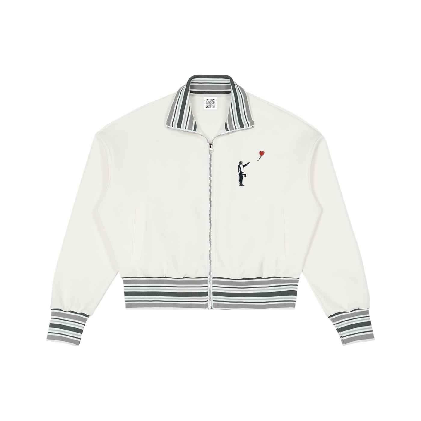 Gestreifte Rippkragen-Reißverschlussjacke