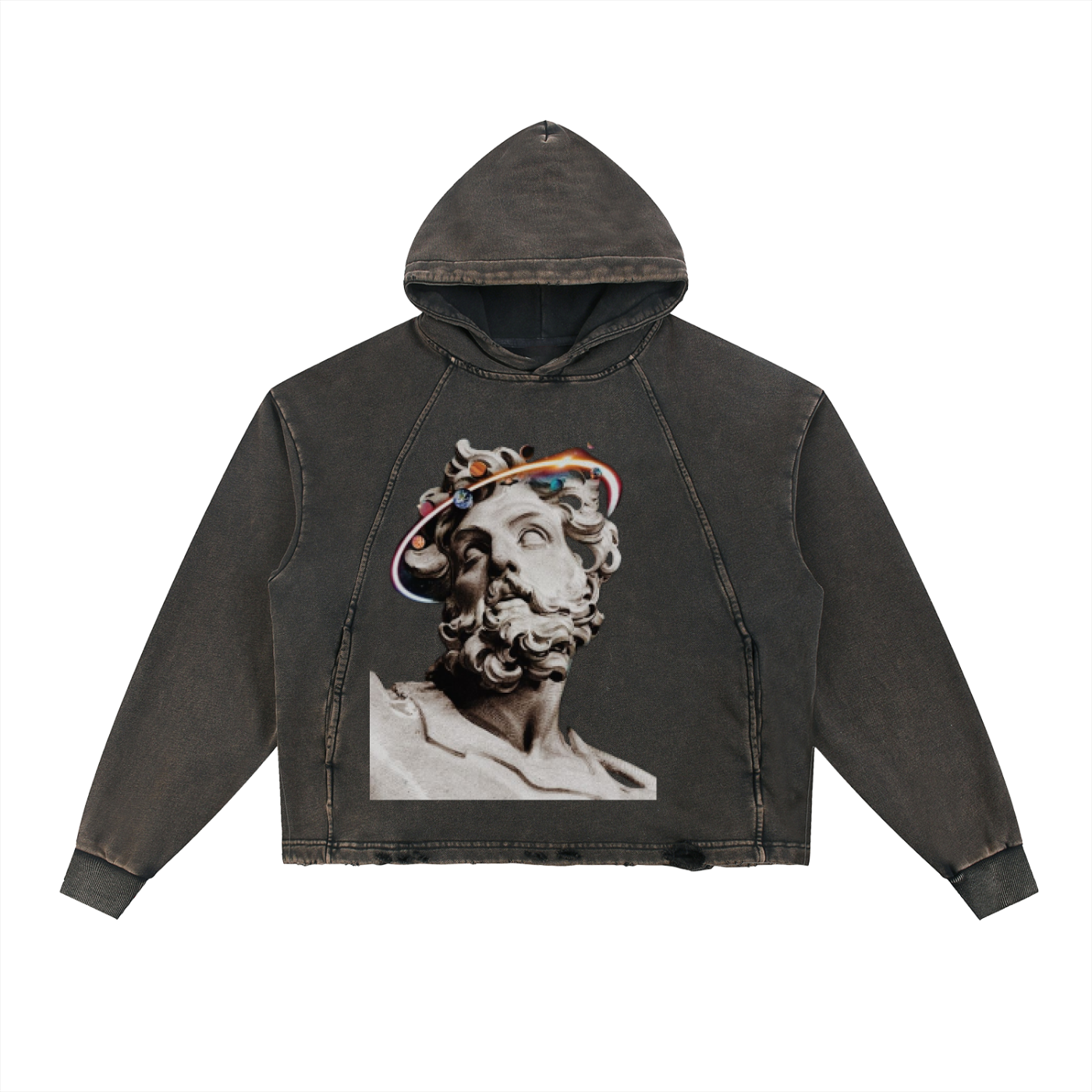 Vintage Washed Frayed-Hem Hoodie