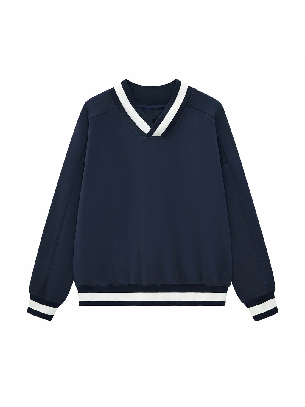 V-Ausschnitt Boxy Sweatshirt mit Kontrastkragen