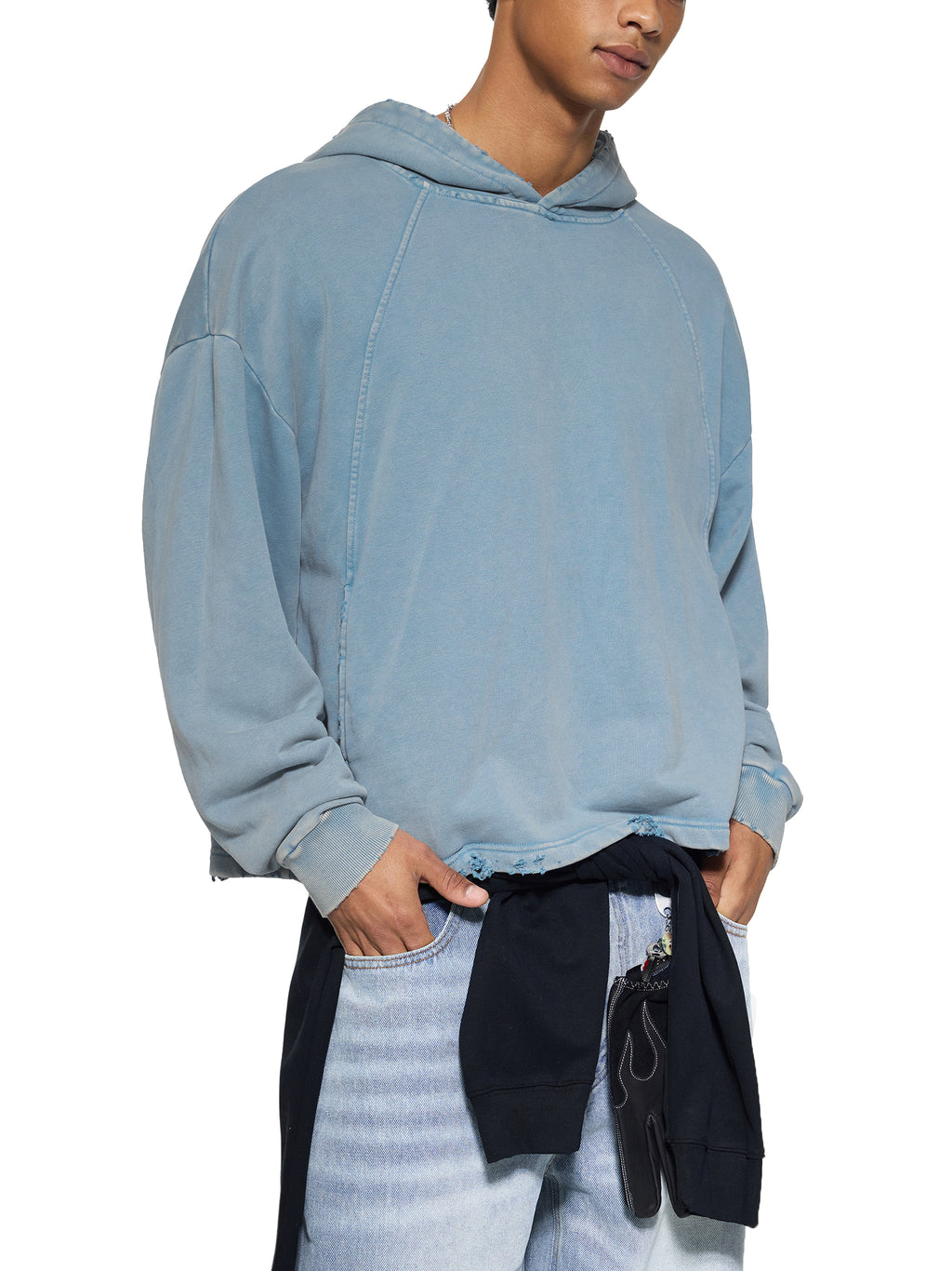 Vintage Kapuzenpullover mit ausgefranstem Saum