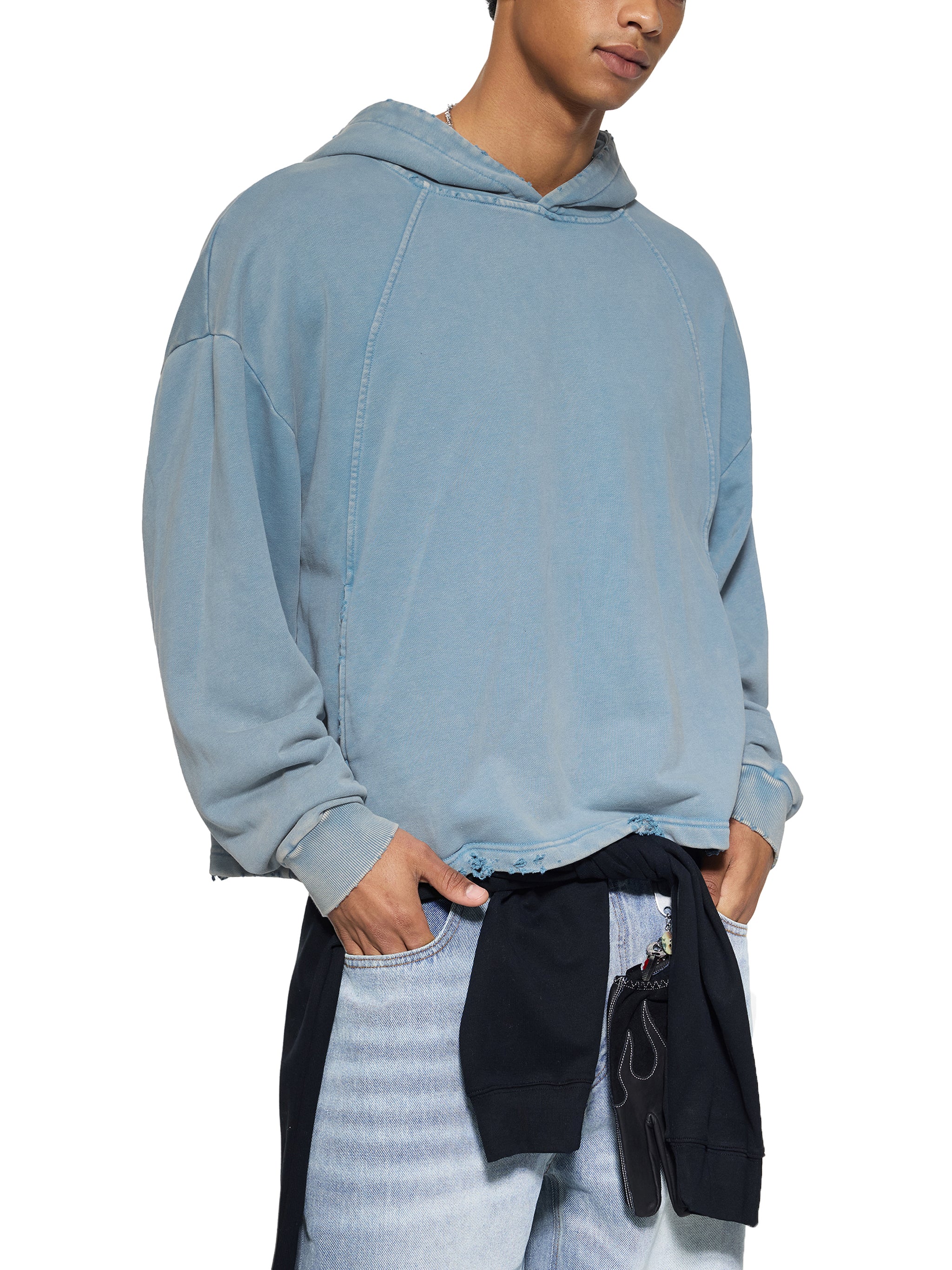 Vintage Kapuzenpullover mit ausgefranstem Saum